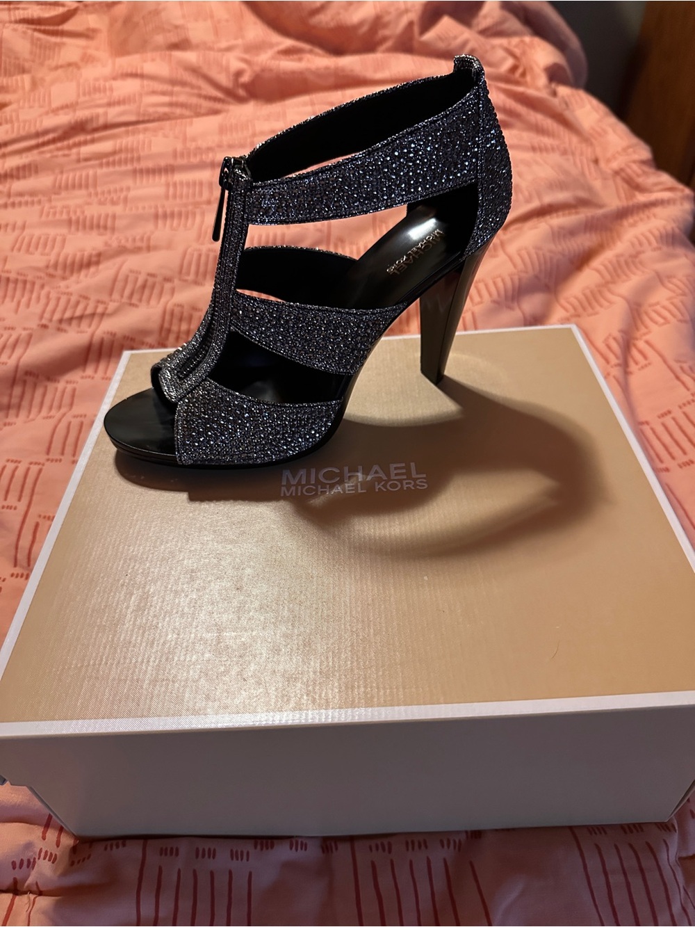 Michael Kors Black Sparkle Strappy High Heel Sandals
